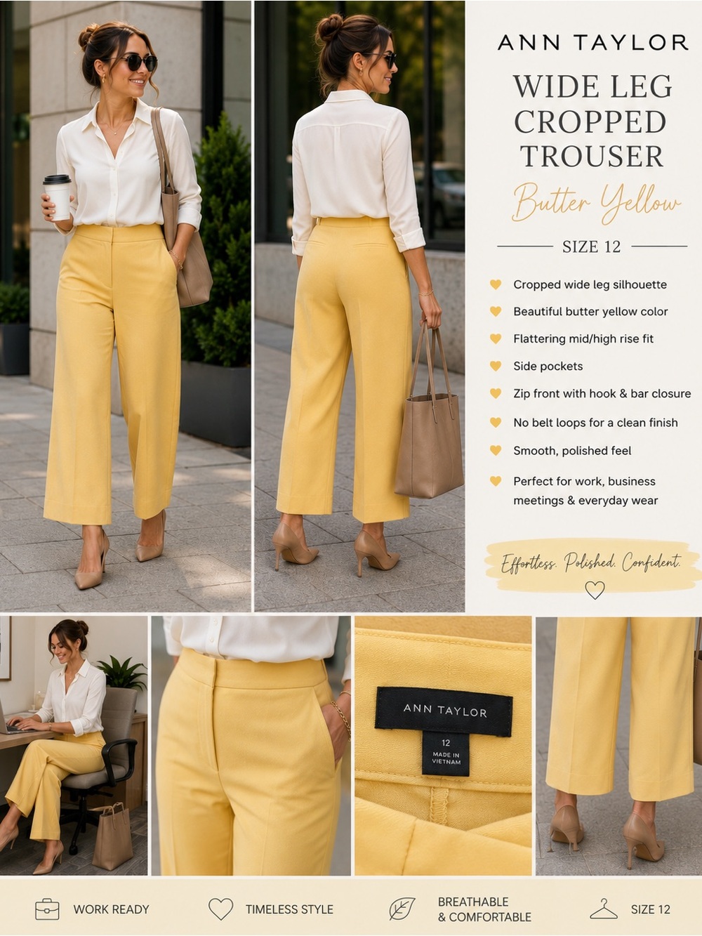 Ann Taylor Butter Yellow Wide-Leg Cropped Trousers